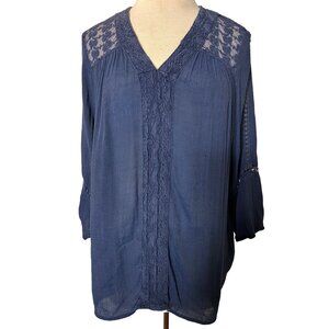 Studio JPR women’s large blue blouse cottage peasant festive goth hippie loose f